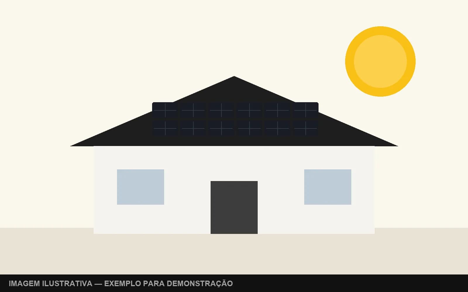 Ilustração de casa com módulos fotovoltaicos no telhado — exemplo para demonstração