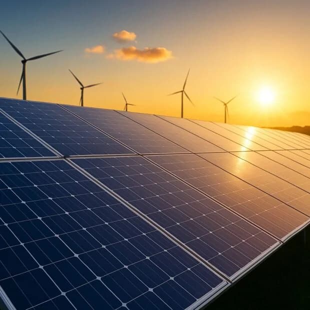 Módulos fotovoltaicos sob o sol — imagem ilustrativa